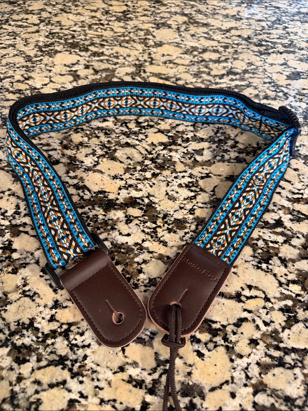Woven Blue & Brown Guitar/Camera Strap with Leather Ends